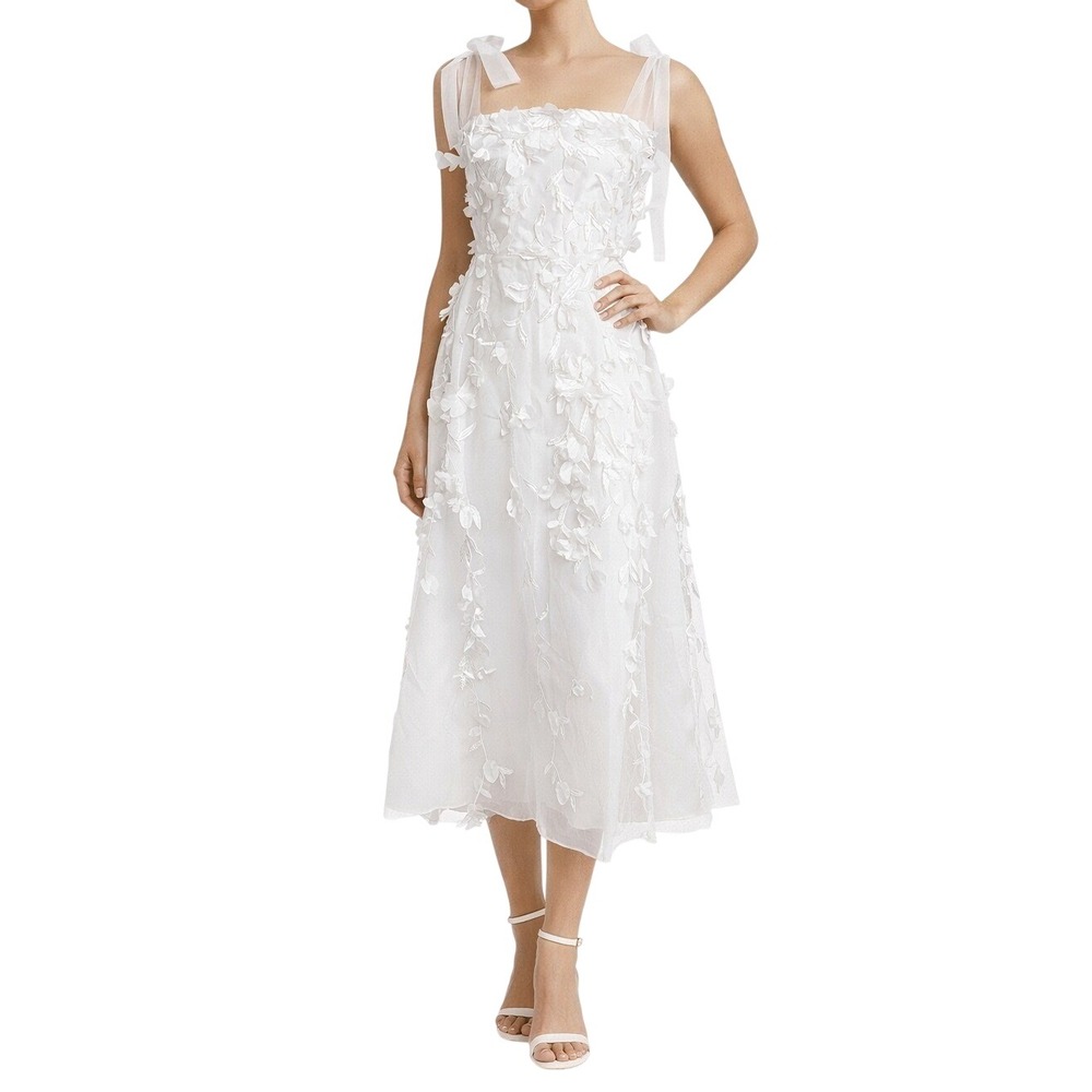 LULUS White Floral Applique Midi Dress Bridal Shower Wedding Guest Size M NWT